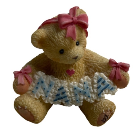 Vintage Nana Cherished Teddies Miniature Figurine Pink Blue Banner 1998 Enesco - Picture 1 of 8